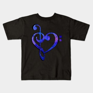 Music Clef Heart Galaxy Bright Blue and Purple Kids T-Shirt